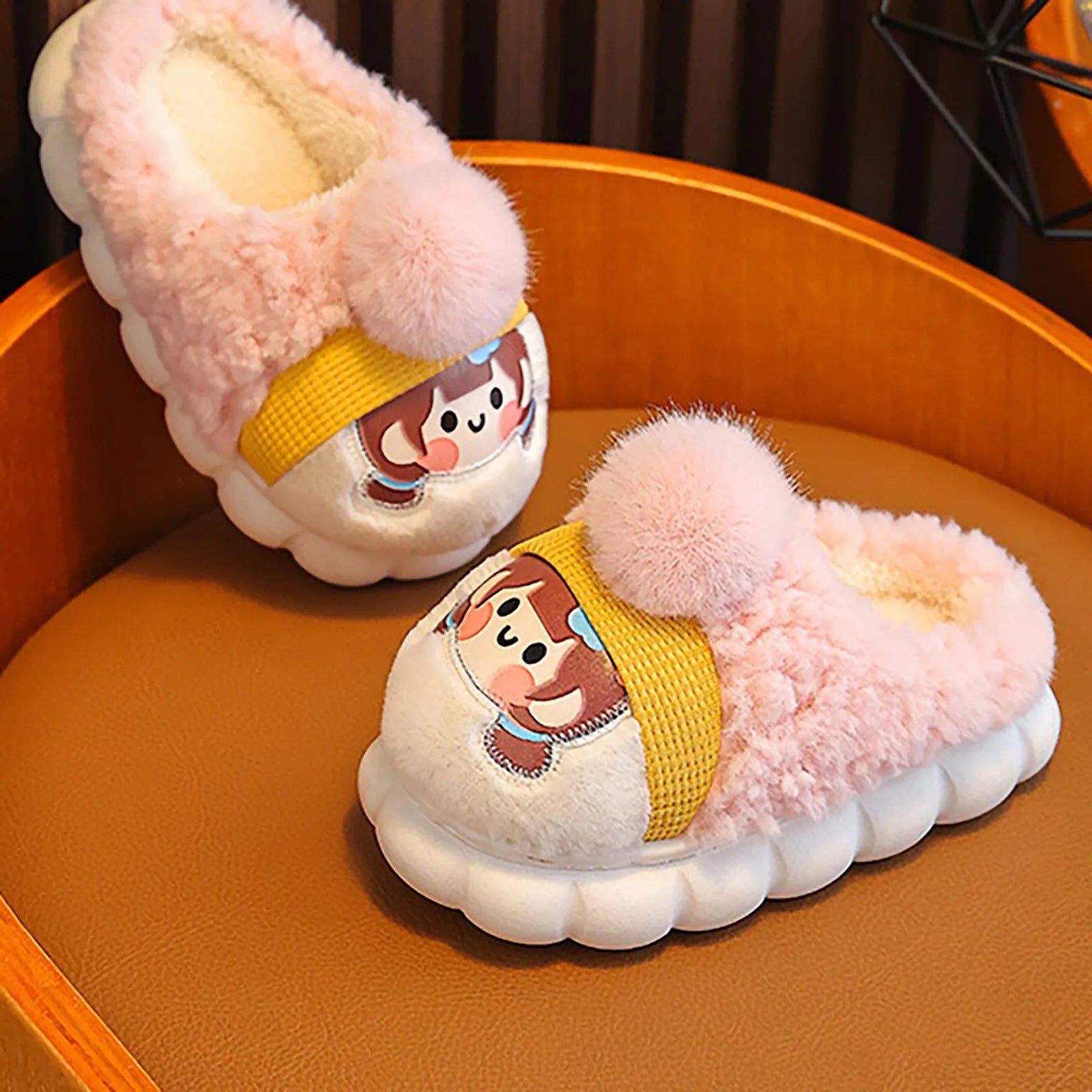 Toddler House Slippers Girls Size 4 Children's Cute Cartoon Plush Slippers Indoor Full Coverage Cozy Shoes Girls Sandal Size 2
