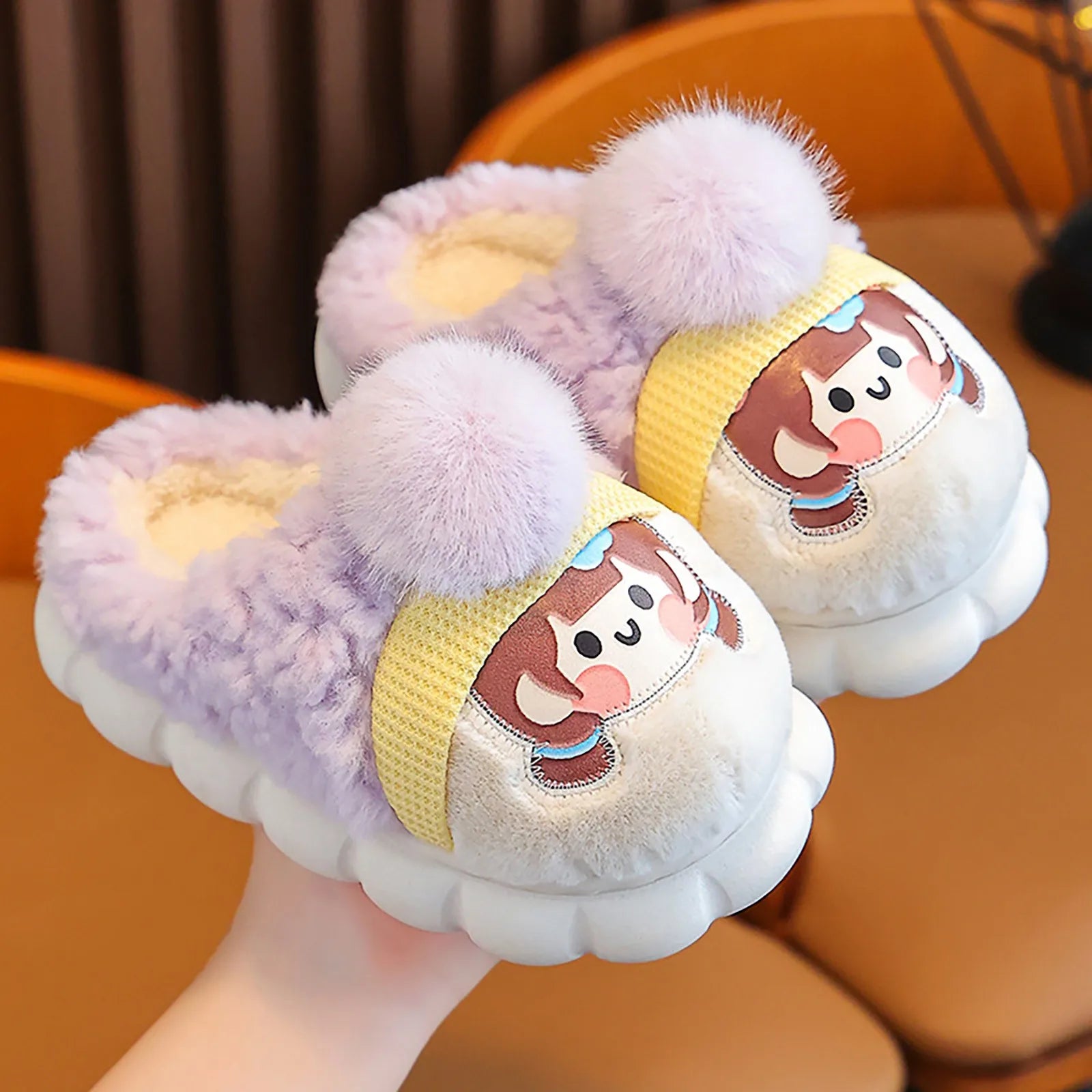 Toddler House Slippers Girls Size 4 Children's Cute Cartoon Plush Slippers Indoor Full Coverage Cozy Shoes Girls Sandal Size 2