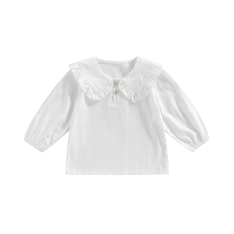 Cute Baby Girls Ruffle Sleeve Tops Plaid Solid Color Doll Collar Blouses Spring Autumn Fashion Casual Shirts for Toddlers