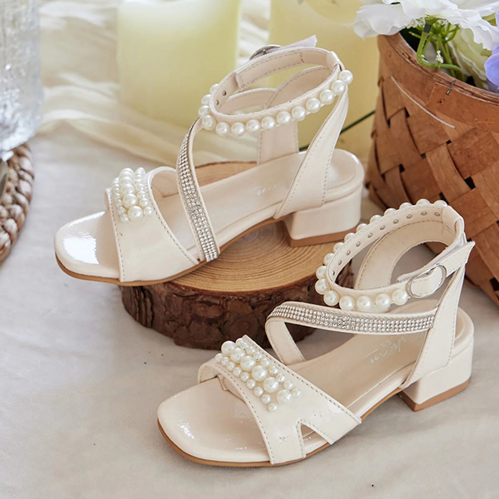Toddler Shoes Girls Sandals Children Shoes Thick High Heel Sandals Fashionable Pearl And Girls Robe And Slipper Set Size 8