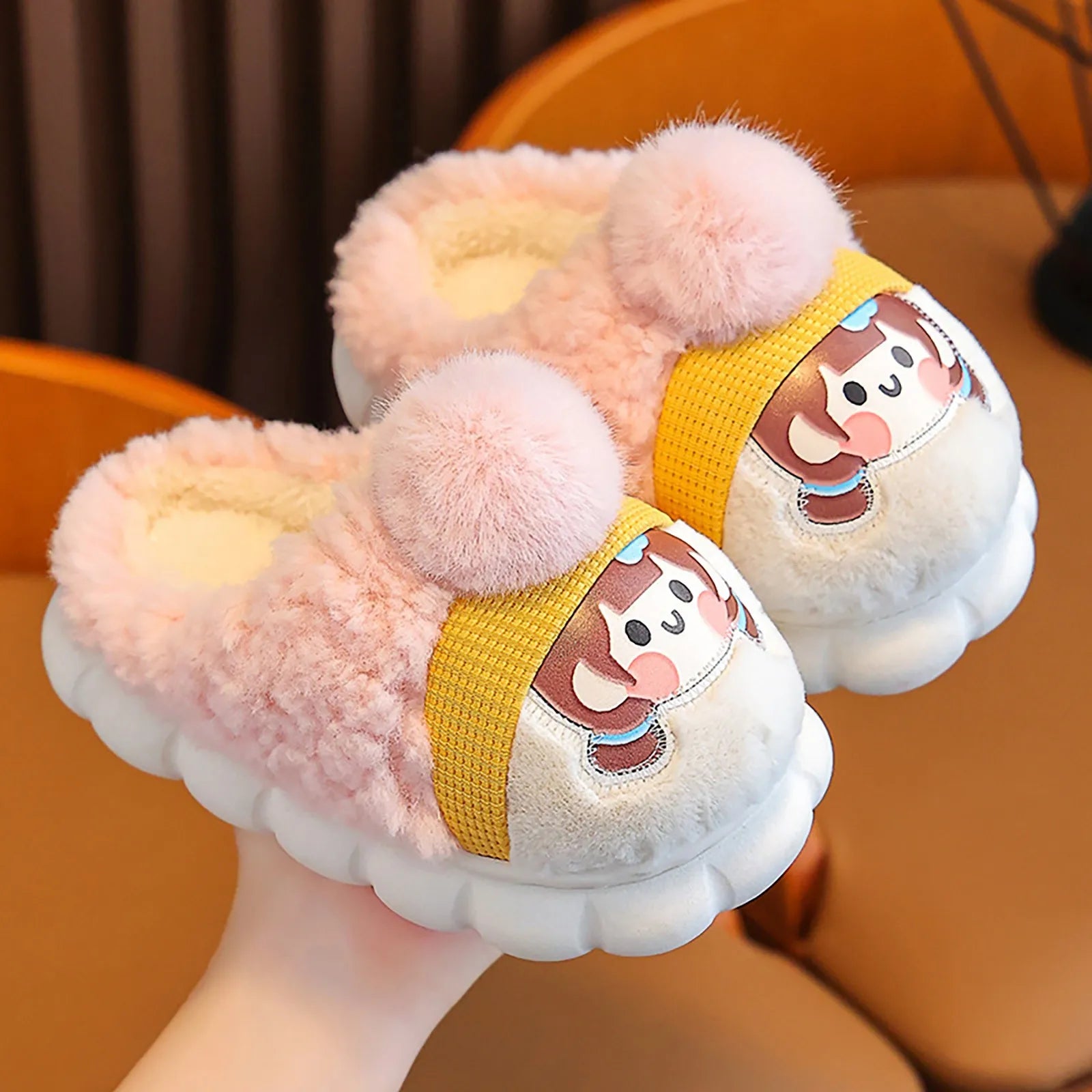 Toddler House Slippers Girls Size 4 Children's Cute Cartoon Plush Slippers Indoor Full Coverage Cozy Shoes Girls Sandal Size 2