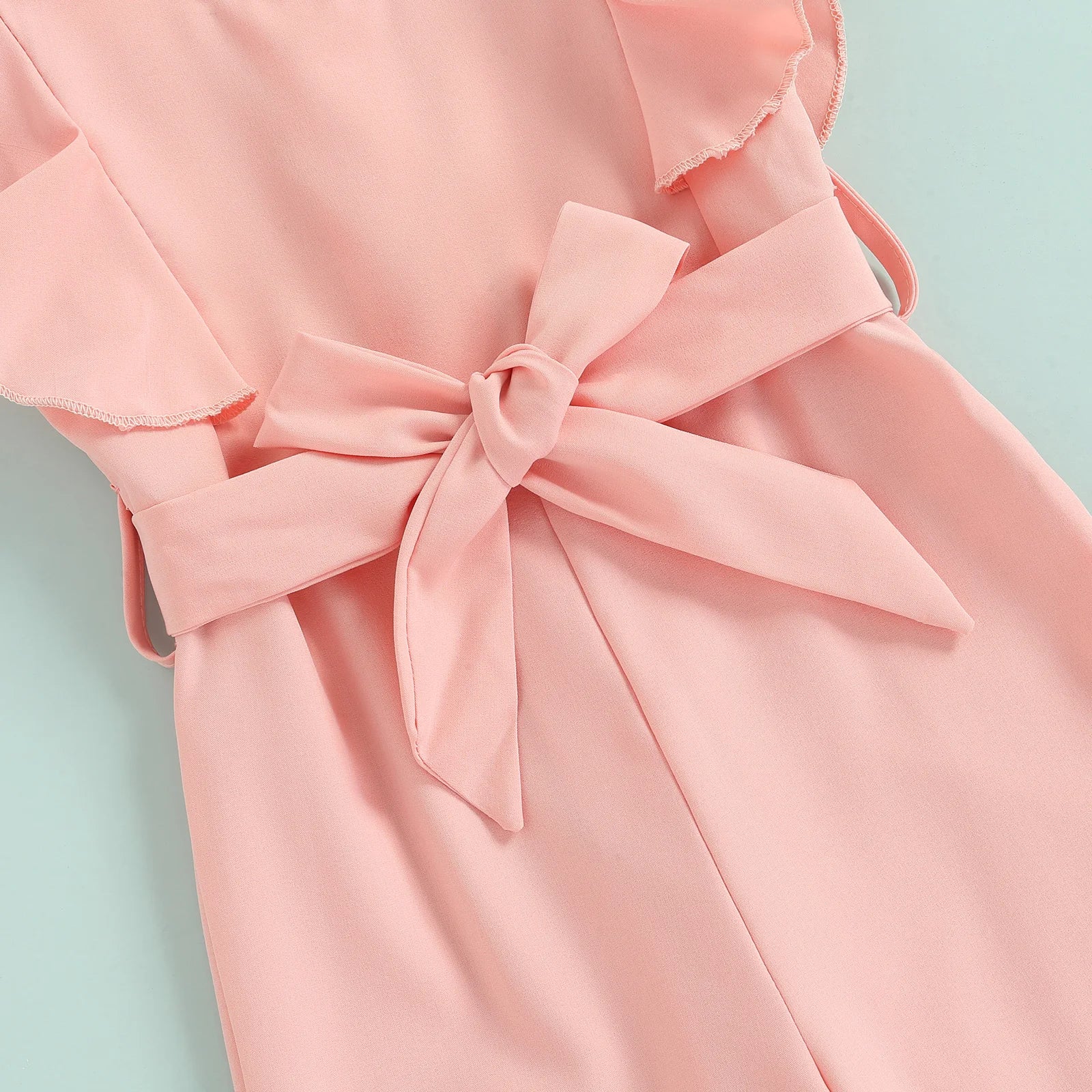 2022-02-12 Lioraitiin 1-6Years Toddler Baby Girl Summer Romper Off Shoulder Solid Pink O-Neck Jumpsuit Casual Clothing