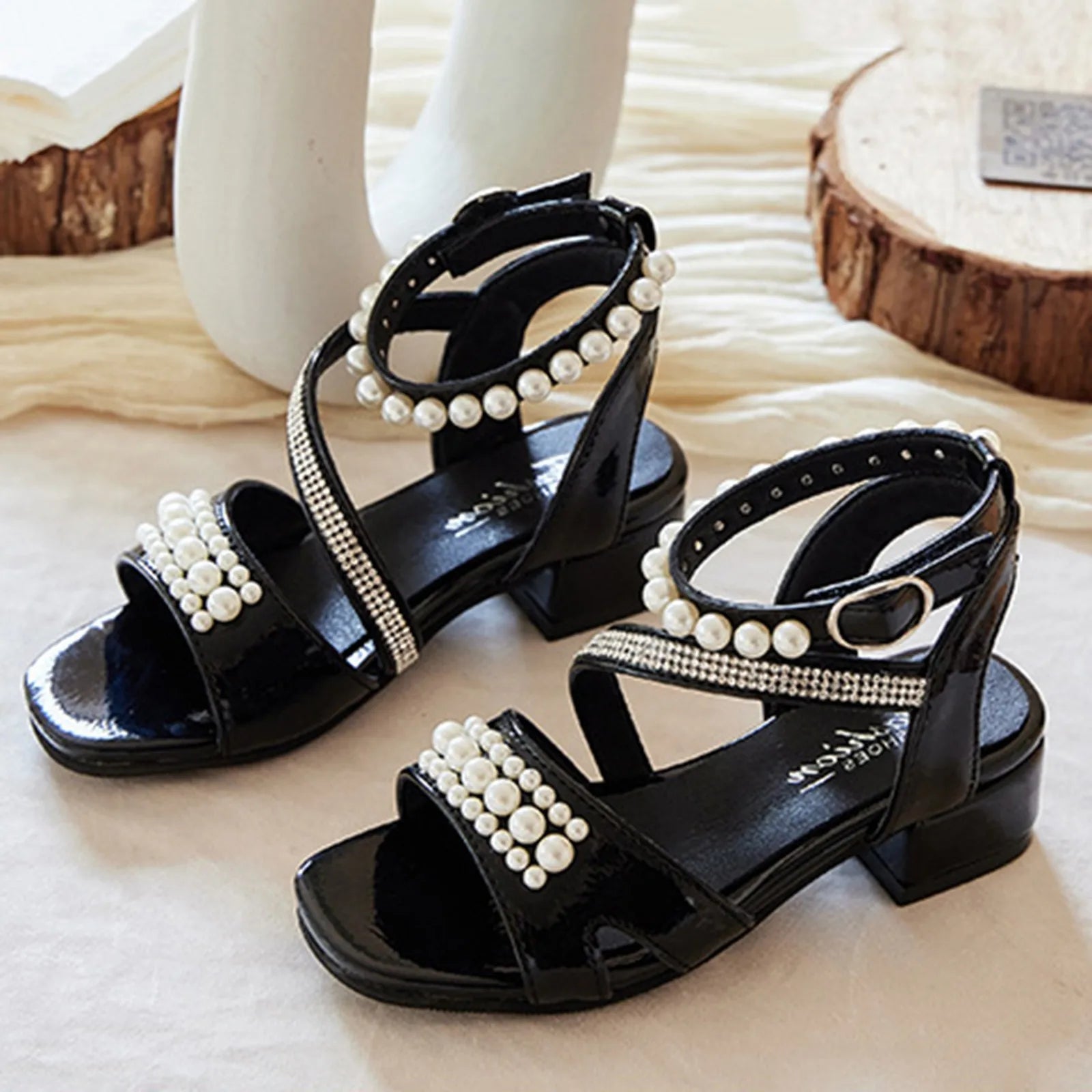 Toddler Shoes Girls Sandals Children Shoes Thick High Heel Sandals Fashionable Pearl And Girls Robe And Slipper Set Size 8