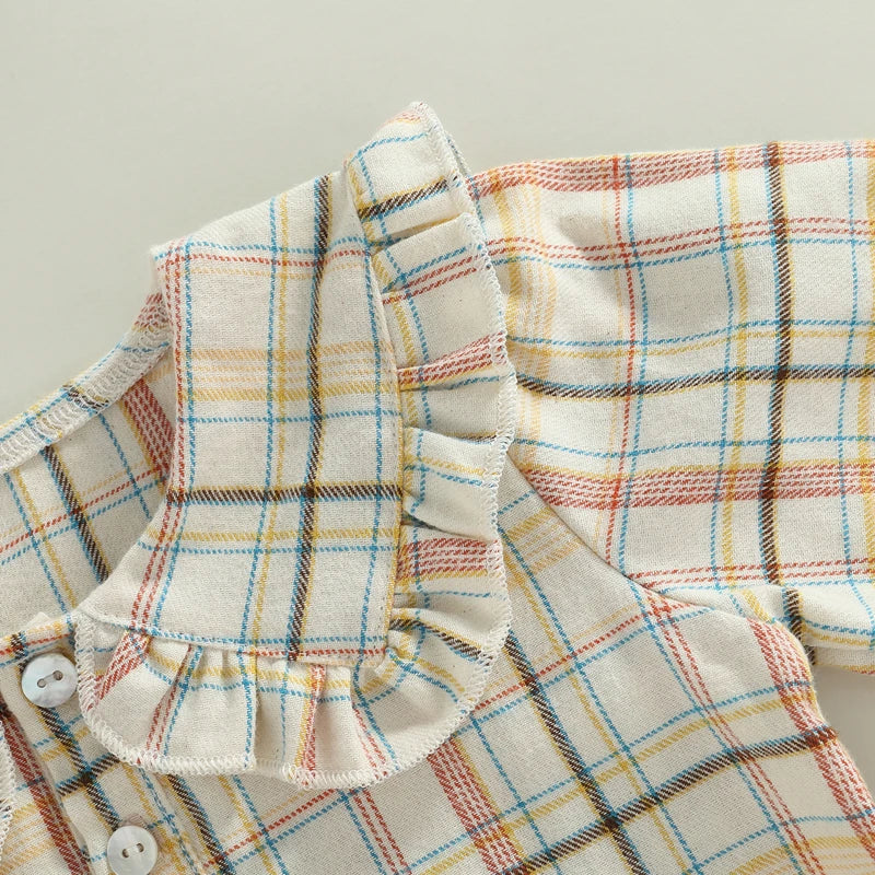 Cute Baby Girls Ruffle Sleeve Tops Plaid Solid Color Doll Collar Blouses Spring Autumn Fashion Casual Shirts for Toddlers