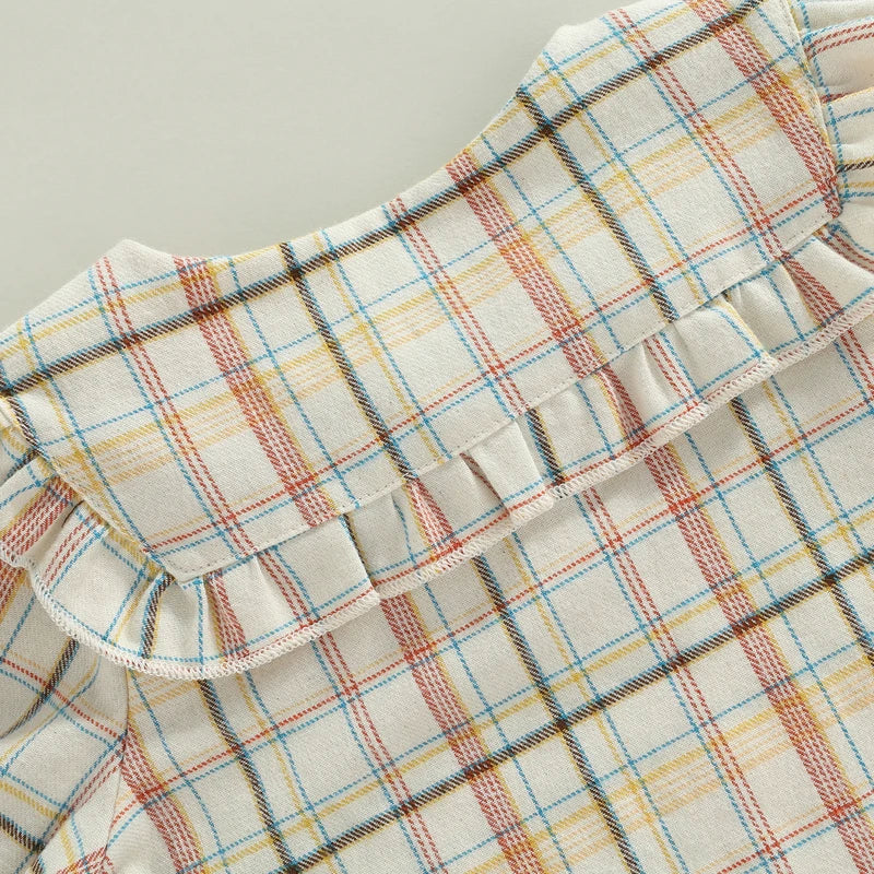 Cute Baby Girls Ruffle Sleeve Tops Plaid Solid Color Doll Collar Blouses Spring Autumn Fashion Casual Shirts for Toddlers