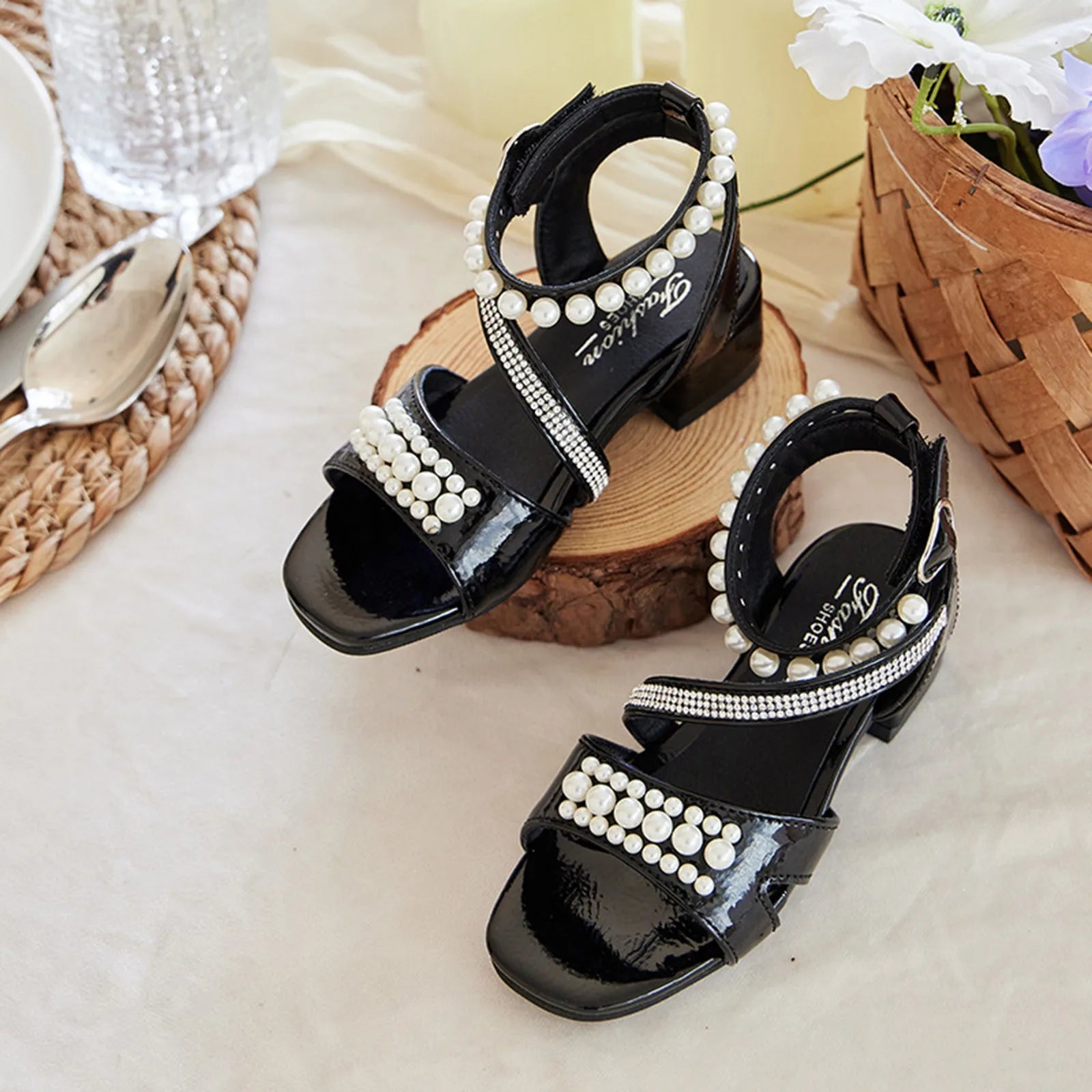 Toddler Shoes Girls Sandals Children Shoes Thick High Heel Sandals Fashionable Pearl And Girls Robe And Slipper Set Size 8