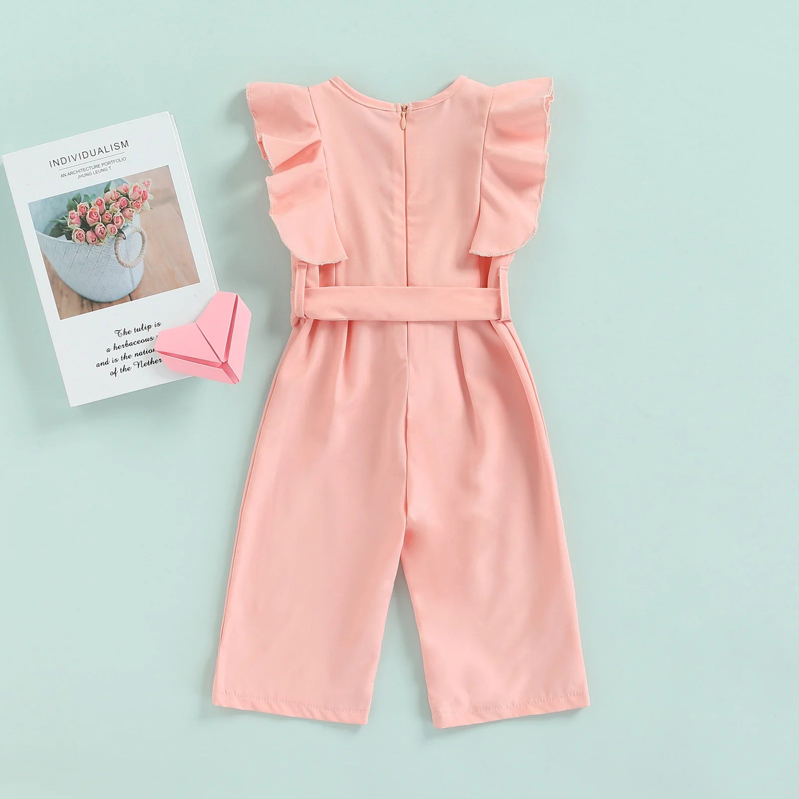 2022-02-12 Lioraitiin 1-6Years Toddler Baby Girl Summer Romper Off Shoulder Solid Pink O-Neck Jumpsuit Casual Clothing