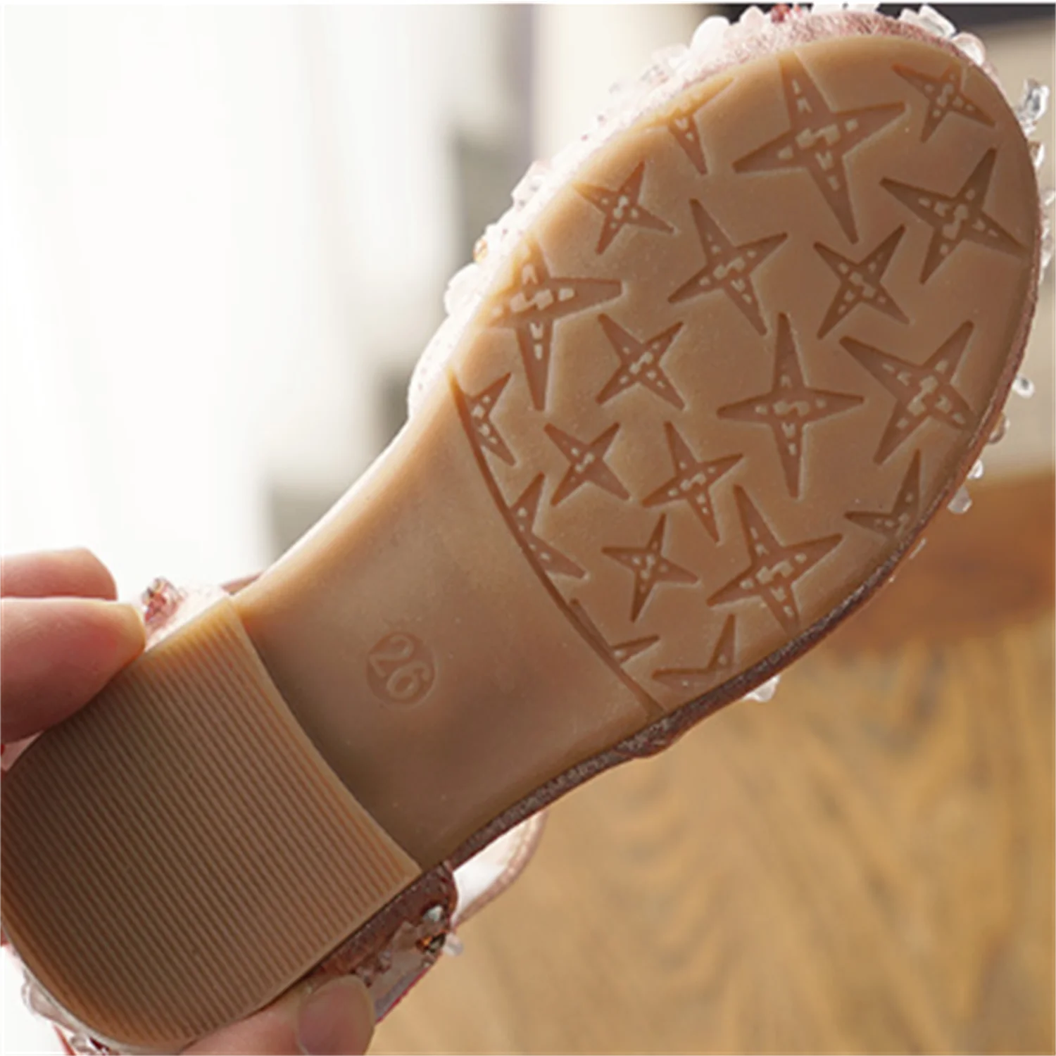 2025 Summer New Korean Water Diamond Soft Sole Girls' Half Sandals Princess Shoes Children's Shoes Spring Girls' Leather Shoes