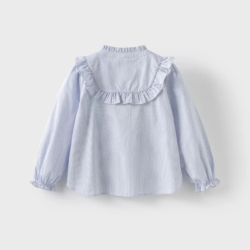 Dave Bella Fall Spring Shirt for Girls Casual Children's Stripe Cotton Blouse Sweet Long Sleeve Button-Down Top DK1251004