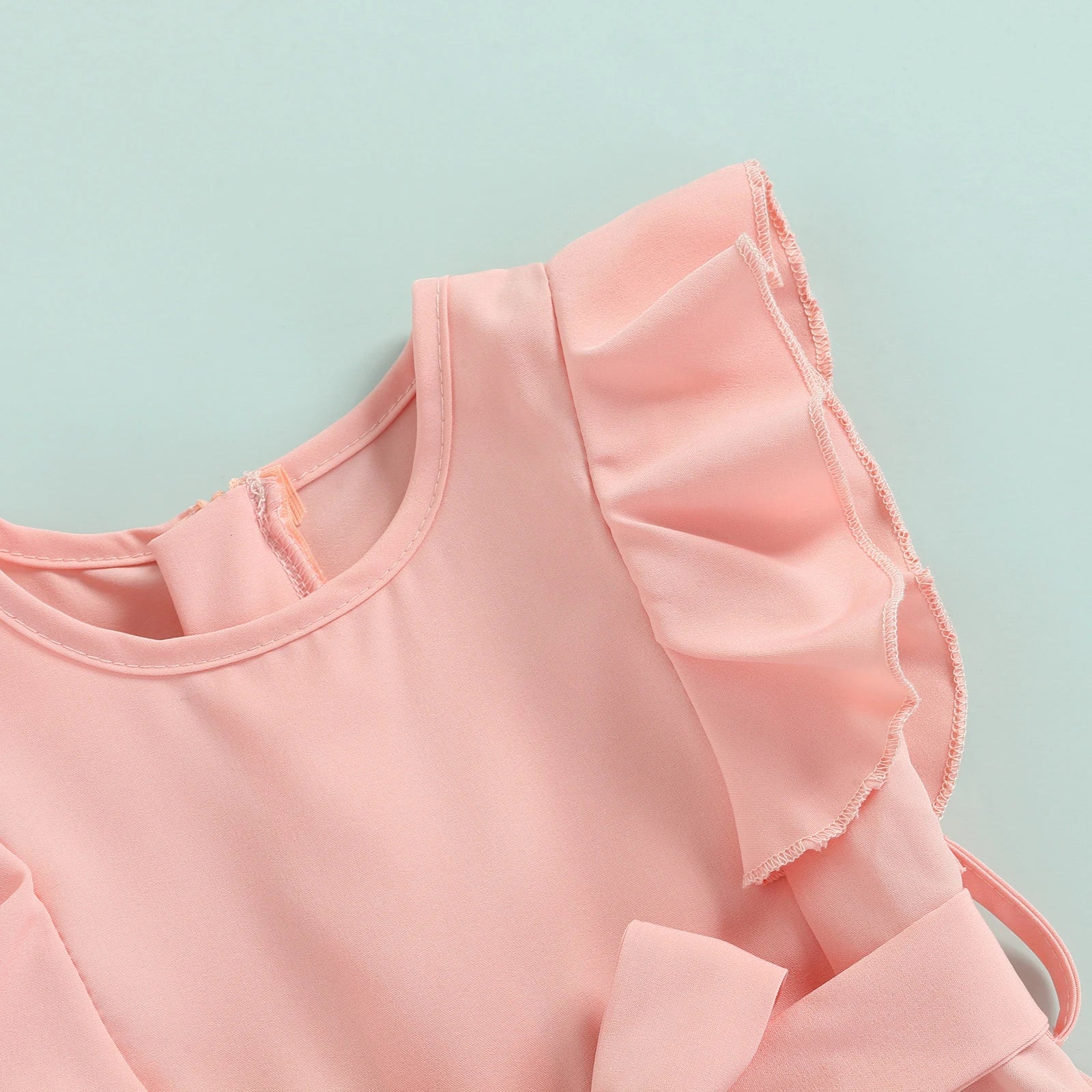 2022-02-12 Lioraitiin 1-6Years Toddler Baby Girl Summer Romper Off Shoulder Solid Pink O-Neck Jumpsuit Casual Clothing