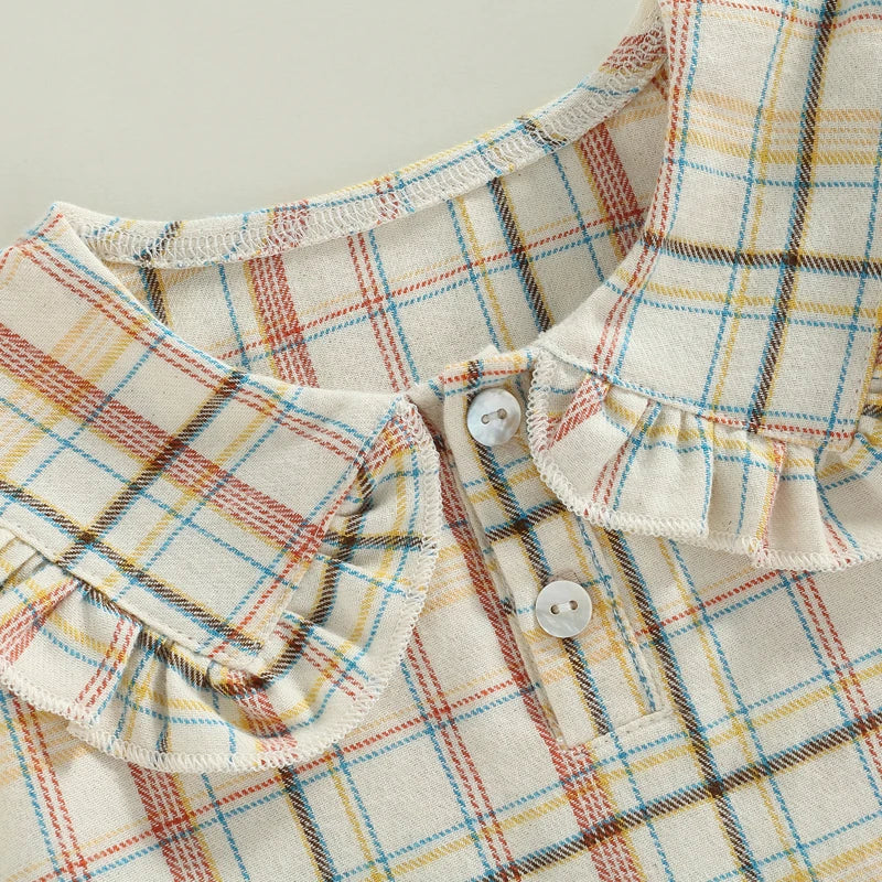 Cute Baby Girls Ruffle Sleeve Tops Plaid Solid Color Doll Collar Blouses Spring Autumn Fashion Casual Shirts for Toddlers